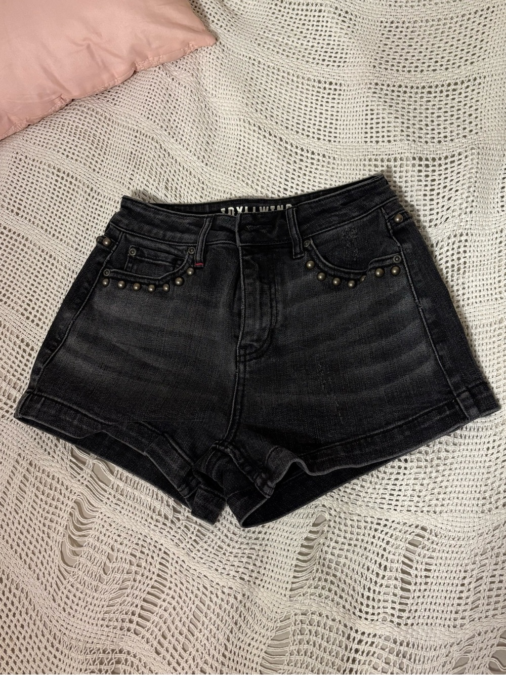 Idyllwind Black High-Rise Studded Denim Shorts